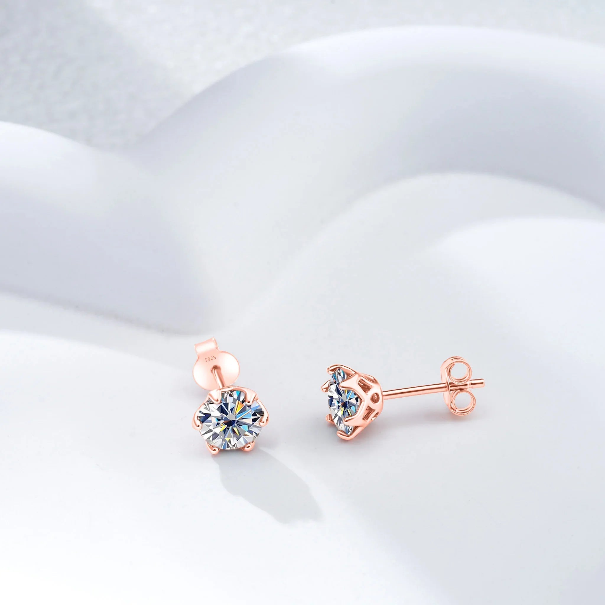 Moissanite Stud Earrings 0.5-2 CT 925 Sterling Silver Rose Gold Plated Gift BandsCo Straps