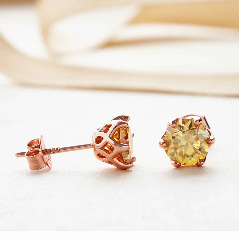 Moissanite Stud Earrings 0.5/1/2 CT Rose Gold Plated Sterling Silver 925 BandsCo Straps