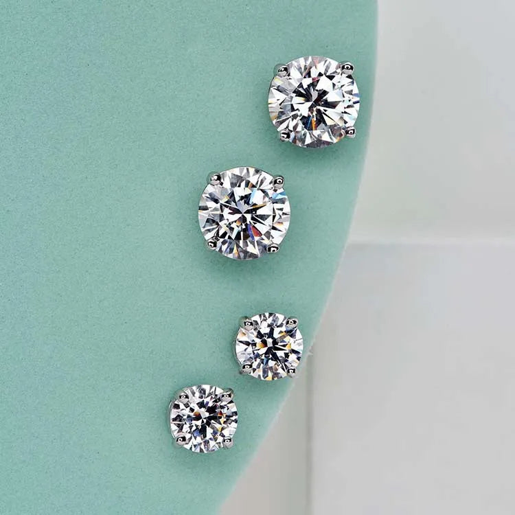 Moissanite Stud Earrings 0.3-2ct Round Certified 925 Sterling Silver Wedding BandsCo Straps