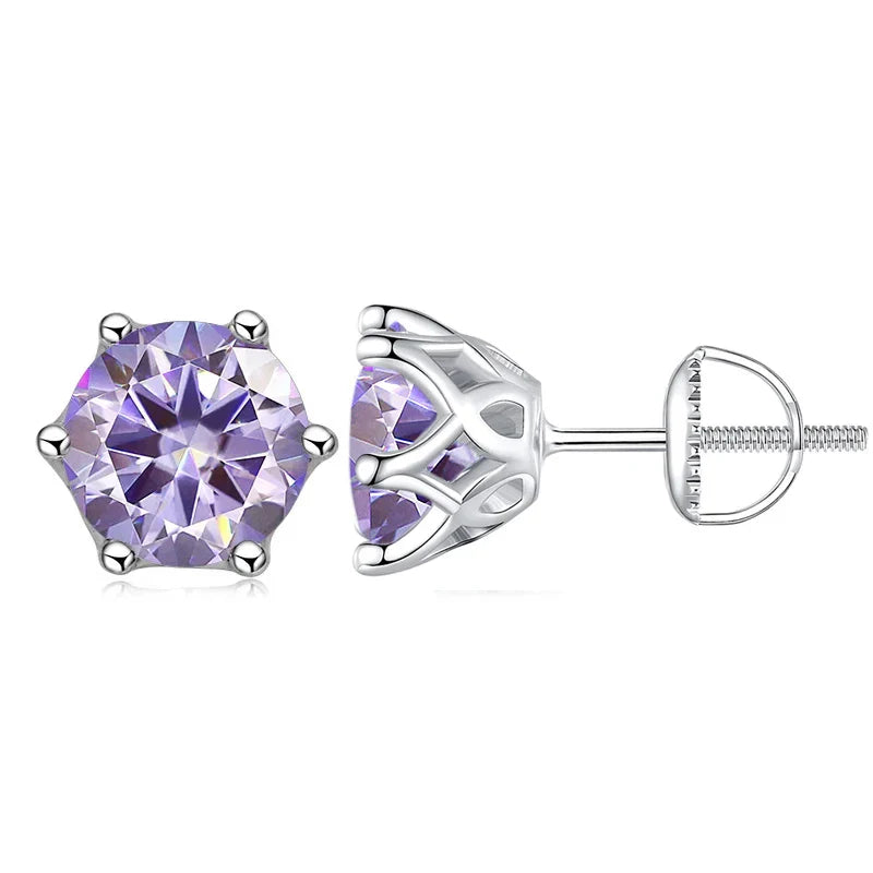 Moissanite Stud Earrings 0.5-2CT S925 Sterling Silver 18K 6-Prong Screw Backs BandsCo Straps