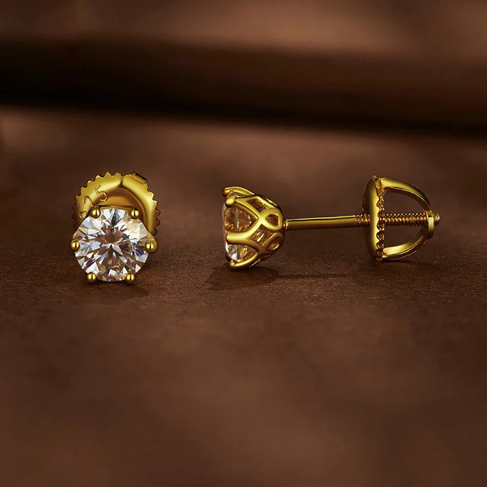 Moissanite Stud Earrings 0.5-2CT S925 Sterling Silver 18K 6-Prong Screw Backs BandsCo Straps