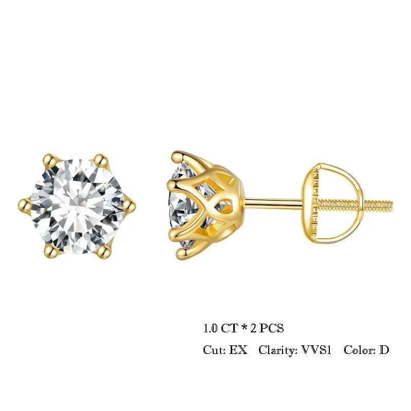 Moissanite Stud Earrings S925 Sterling Silver 6-Prong Round D Color 18K Bridal BandsCo Straps
