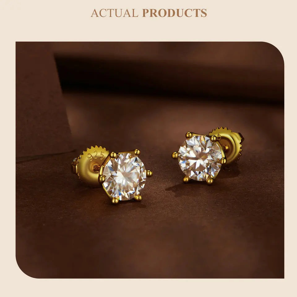 Moissanite Stud Earrings S925 Sterling Silver 6-Prong Round D Color 18K Bridal BandsCo Straps