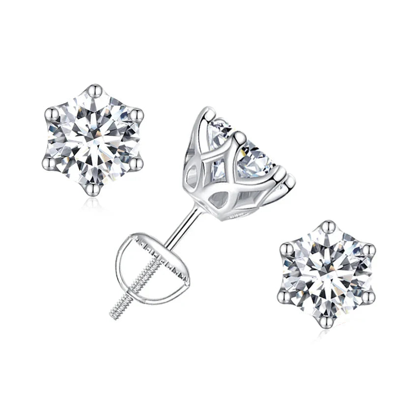 Moissanite Stud Earrings S925 Sterling Silver 6-Prong Round D Color 18K Bridal BandsCo Straps
