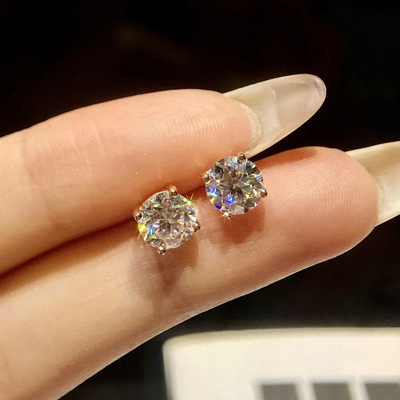 Moissanite Stud Earrings 0.1-3CT S925 Sterling Silver Platinum Plated Bride BandsCo Straps