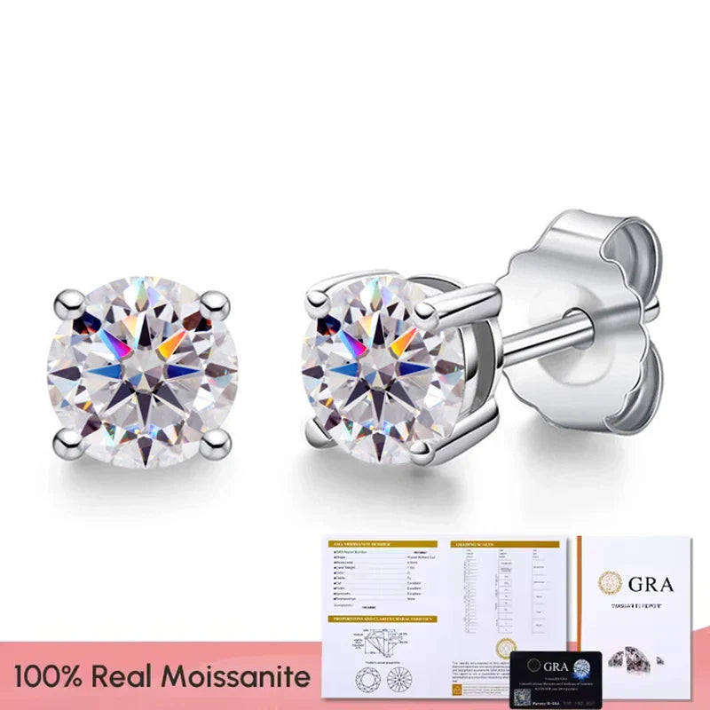 Moissanite Stud Earrings 0.1-3CT S925 Sterling Silver Platinum Plated Bride BandsCo Straps
