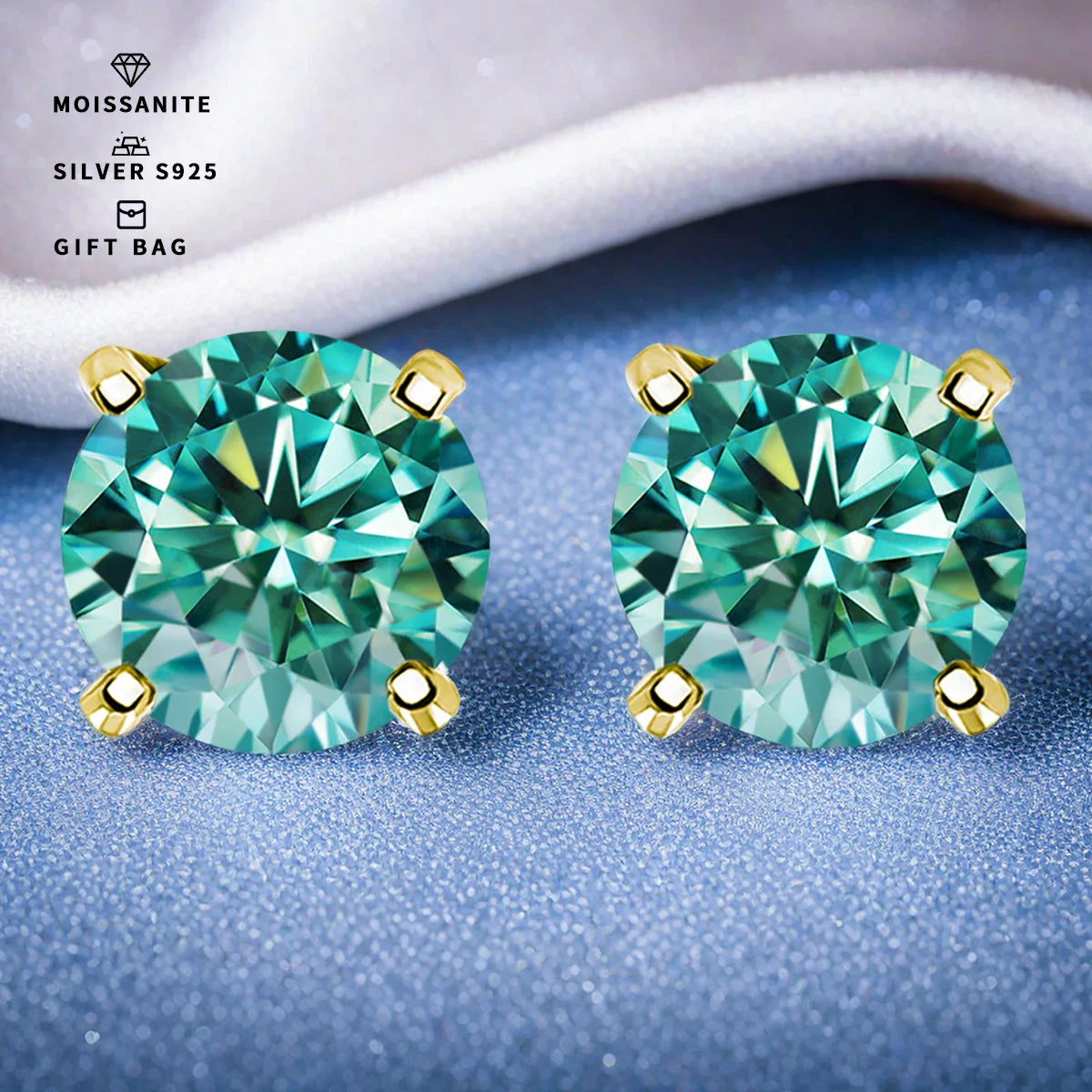 Moissanite Stud Earrings 0.3-3ct Certified S925 Sterling Silver Cyan Colorfast BandsCo Straps