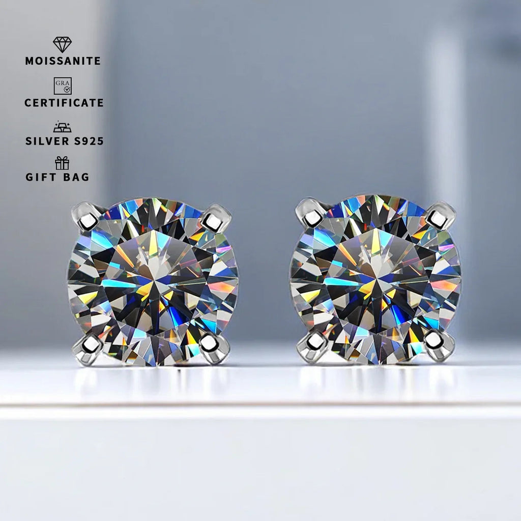 Moissanite Stud Earrings 0.3-3 Carat S925 Sterling Silver Gray Plated BandsCo Straps
