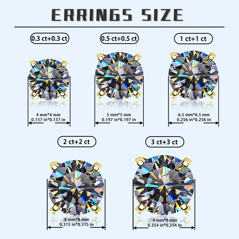 Moissanite Stud Earrings 0.3-3 Carat S925 Sterling Silver Gray Plated BandsCo Straps