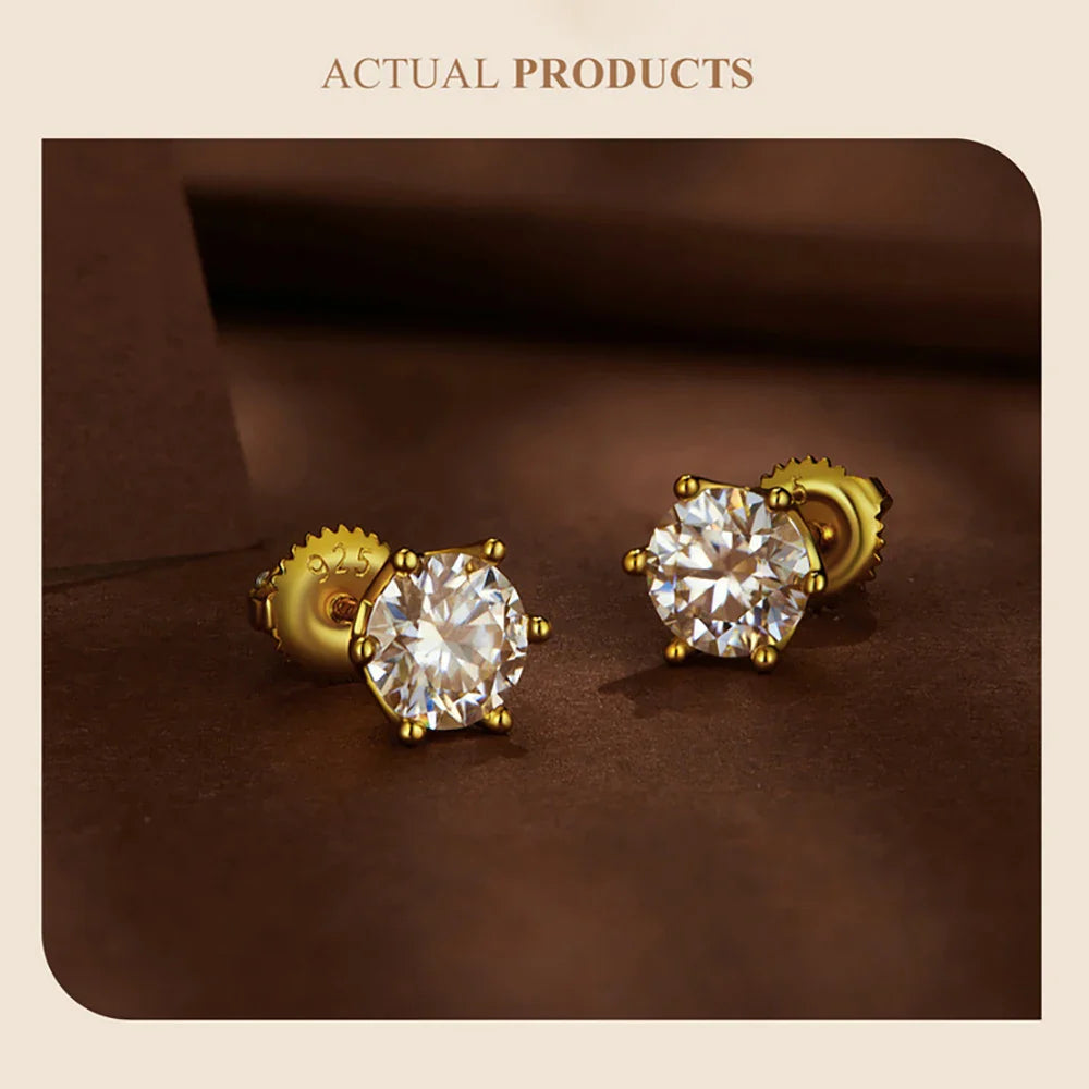 Moissanite Stud Earrings 0.5-2CT S925 Sterling Silver 18K 6-Prong Screw Backs BandsCo Straps