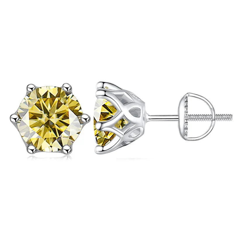 Moissanite Stud Earrings 0.5-2CT S925 Sterling Silver 18K 6-Prong Screw Backs BandsCo Straps