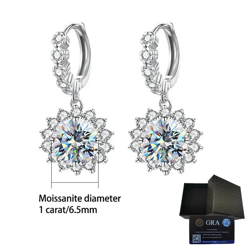 Moissanite Sunflower Drop Earrings 925 Sterling Silver Dainty Wedding Banquet BandsCo Straps