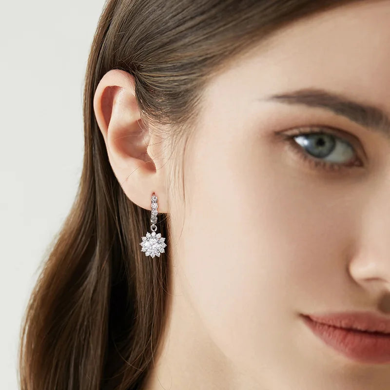 Moissanite Sunflower Drop Earrings 925 Sterling Silver Dainty Wedding Banquet BandsCo Straps