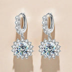 Moissanite Sunflower Drop Earrings 925 Sterling Silver Dainty Wedding Banquet BandsCo Straps