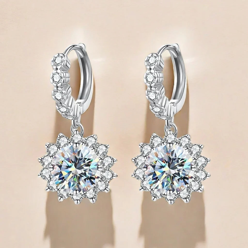 Moissanite Sunflower Drop Earrings 925 Sterling Silver Dainty Wedding Banquet BandsCo Straps