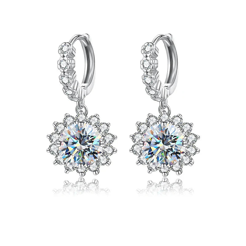 Moissanite Sunflower Drop Earrings 925 Sterling Silver Dainty Wedding Banquet BandsCo Straps