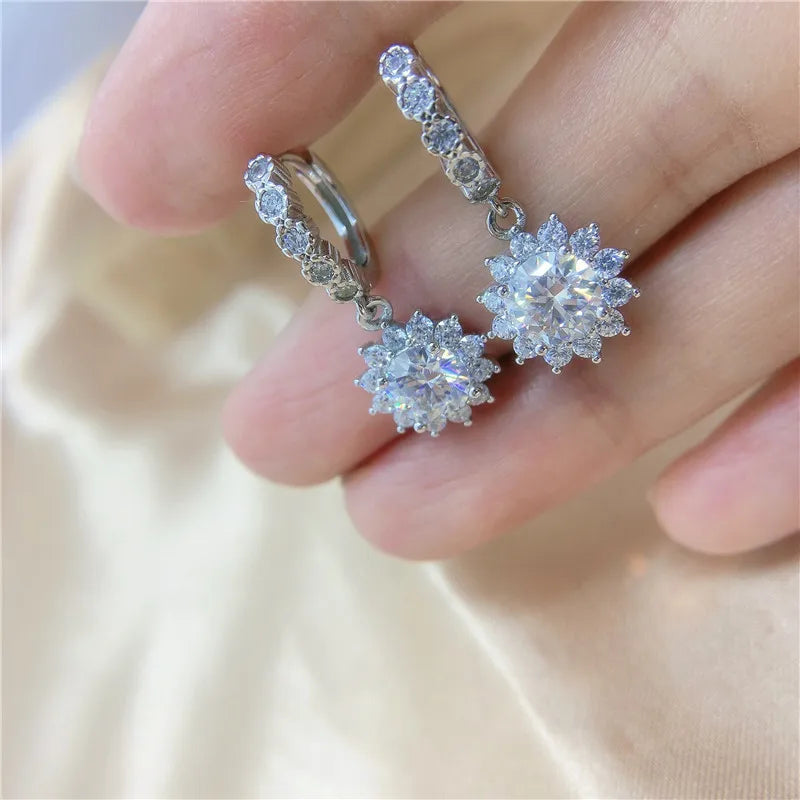 Moissanite Sunflower Drop Earrings 925 Sterling Silver Dainty Wedding Banquet BandsCo Straps