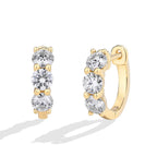 Moissanite Three-Stone Hoop Earrings 1.8 CTW Round Cut 925 Sterling Silver BandsCo Straps