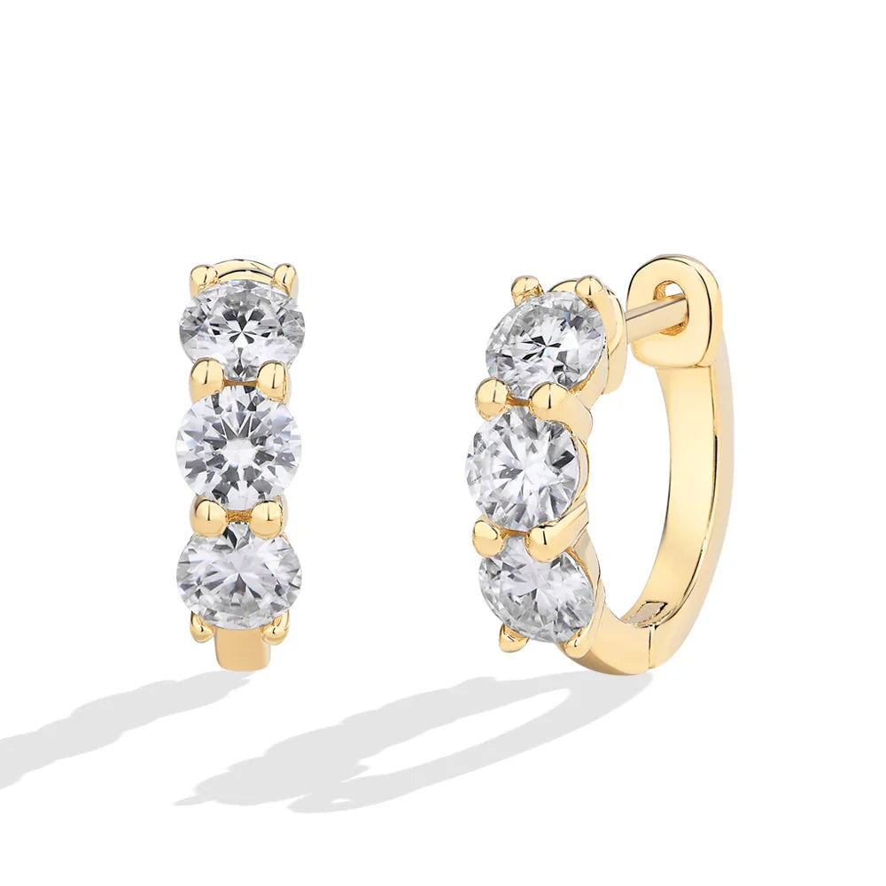 Moissanite Three-Stone Hoop Earrings 1.8 CTW Round Cut 925 Sterling Silver BandsCo Straps
