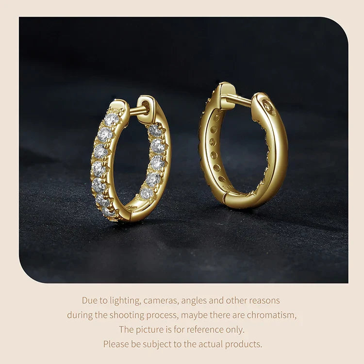 Moissanite Two-Tone Small Hoop Earrings 1cm Round Sparkling Engagement BandsCo Straps
