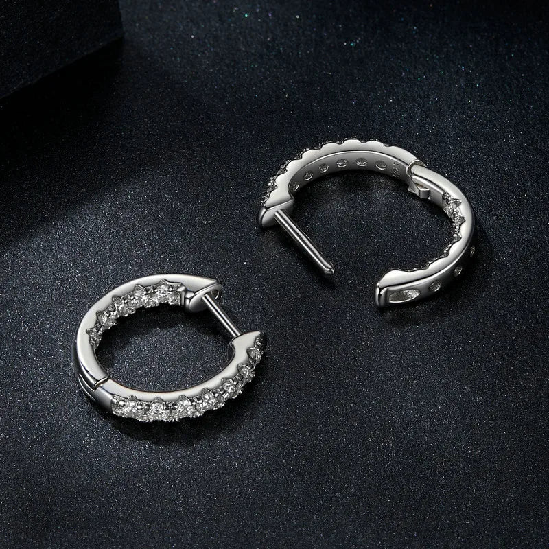 Moissanite Two-Tone Small Hoop Earrings 1cm Round Sparkling Engagement BandsCo Straps