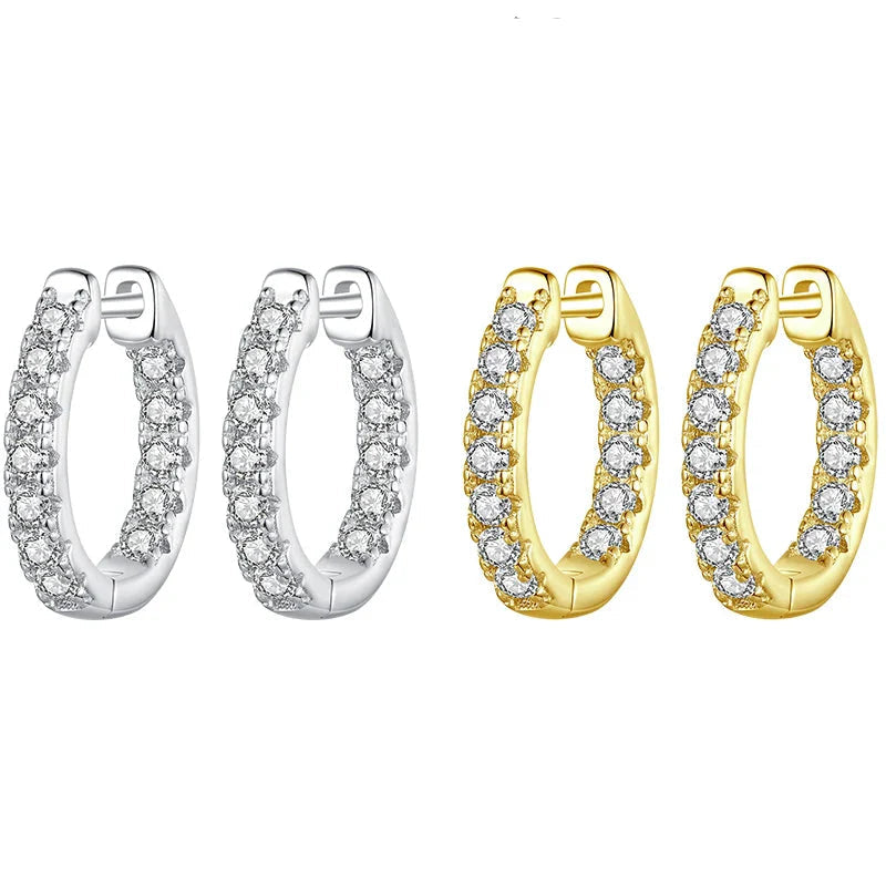 Moissanite Two-Tone Small Hoop Earrings 1cm Round Sparkling Engagement BandsCo Straps