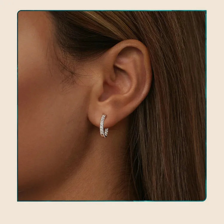Moissanite Two-Tone Small Hoop Earrings 1cm Round Sparkling Engagement BandsCo Straps