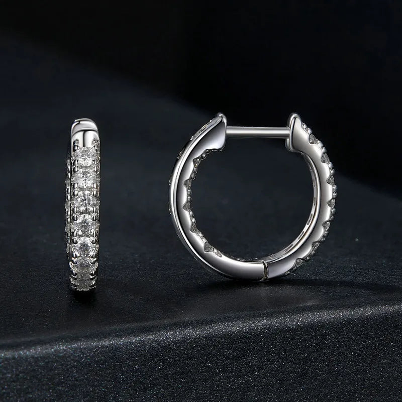 Moissanite Two-Tone Small Hoop Earrings 1cm Round Sparkling Engagement BandsCo Straps