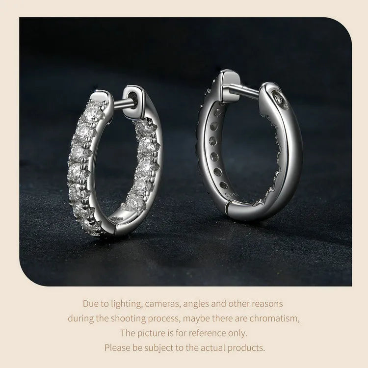 Moissanite Two-Tone Small Hoop Earrings 1cm Round Sparkling Engagement BandsCo Straps