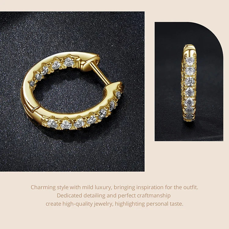 Moissanite Two-Tone Small Hoop Earrings 1cm Round Sparkling Engagement BandsCo Straps