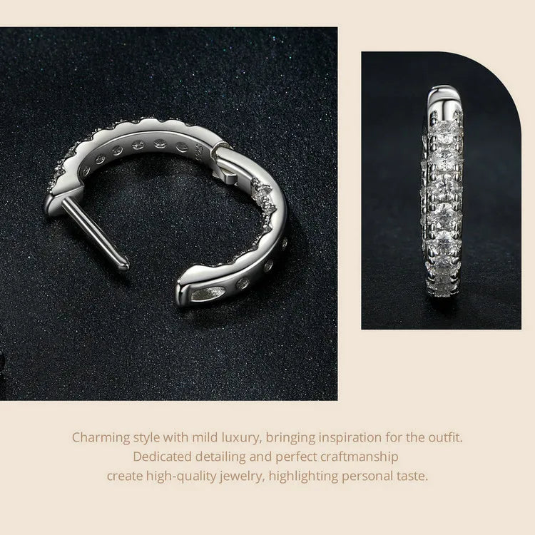 Moissanite Two-Tone Small Hoop Earrings 1cm Round Sparkling Engagement BandsCo Straps