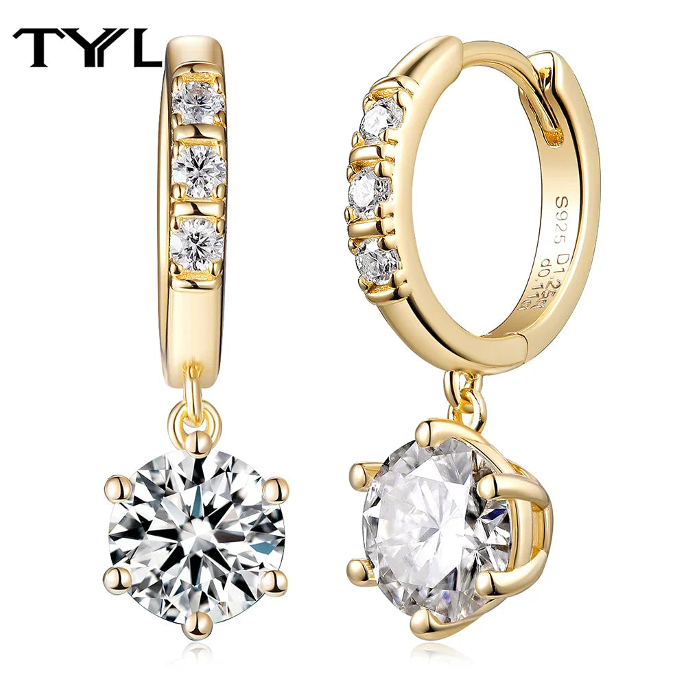 Moissanite VVS1 Drop Earrings 18K Gold Plated 925 Sterling Round Pear Square BandsCo Straps