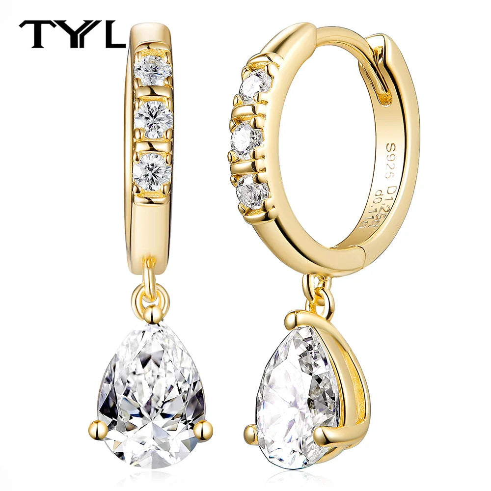 Moissanite VVS1 Drop Earrings 18K Gold Plated 925 Sterling Round Pear Square BandsCo Straps
