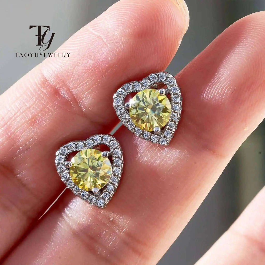 Moissanite 2ctw D Color Heart Stud Earrings 1ct Each 925 Sterling Silver BandsCo Straps