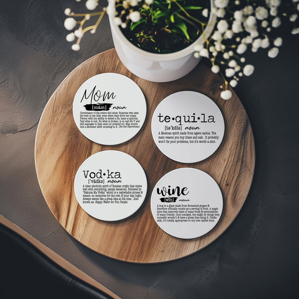 Adulting Funny Coaster Gift Set 6 Pack Humorous Quote Drink Coasters Home Bar Decor BandsCo Straps