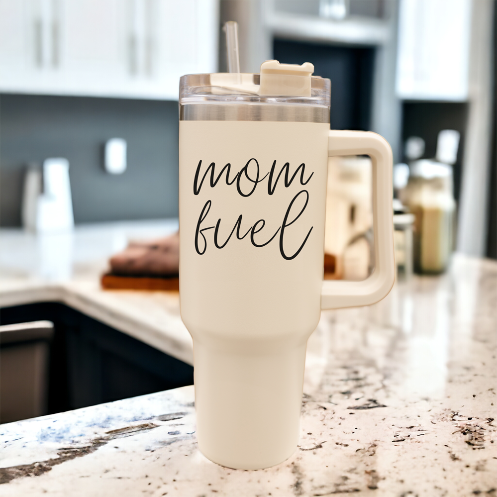 Mom Fuel 40oz Tumbler Insulated Stainless Steel Travel Cup With Straw Lid BandsCo Straps