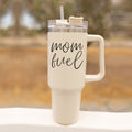 Mom Fuel 40oz Tumbler Insulated Stainless Steel Travel Cup With Straw Lid BandsCo Straps