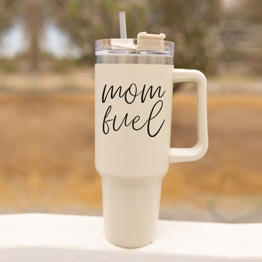 Mom Fuel 40oz Tumbler Insulated Stainless Steel Travel Cup With Straw Lid BandsCo Straps