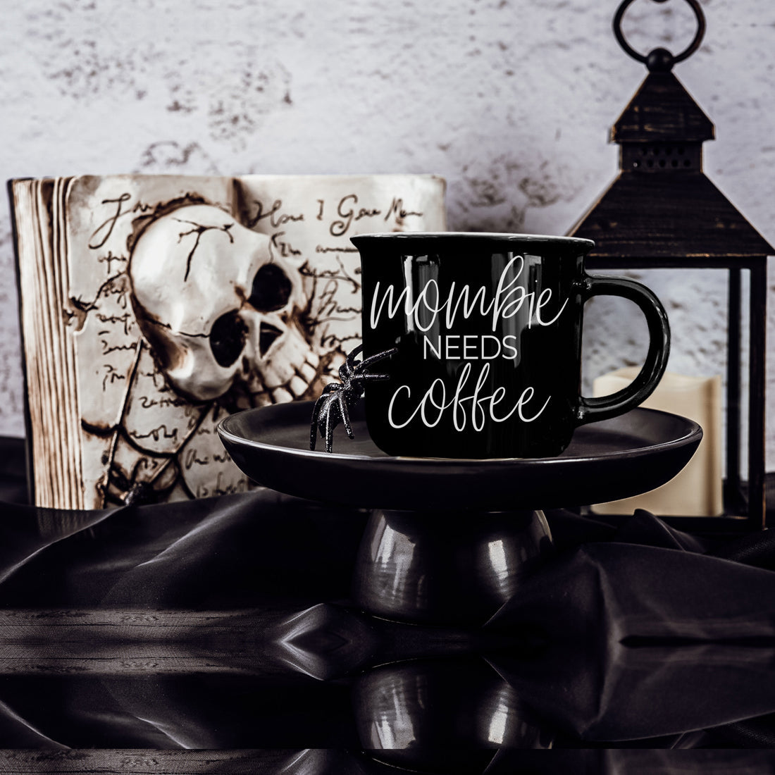 Mombie Mug 14.5Oz Black Ceramic Coffee Cup Funny Mom Survival Gift Motherhood Zombie Humor BandsCo Straps