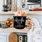 Mombie Mug 14.5Oz Black Ceramic Coffee Cup Funny Mom Survival Gift Motherhood Zombie Humor BandsCo Straps