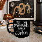 Mombie Mug 14.5Oz Black Ceramic Coffee Cup Funny Mom Survival Gift Motherhood Zombie Humor BandsCo Straps