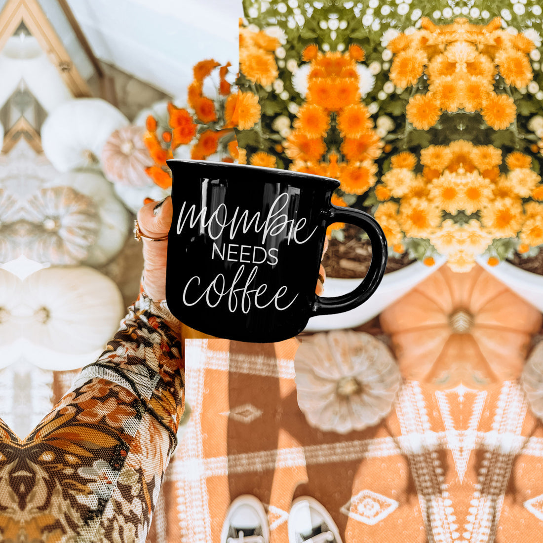 Mombie Mug 14.5Oz Black Ceramic Coffee Cup Funny Mom Survival Gift Motherhood Zombie Humor BandsCo Straps