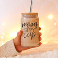 Mom's Sippy 17oz Glass Tumbler With Bamboo Lid 2 Stainless Straws And Cleaner BandsCo Straps