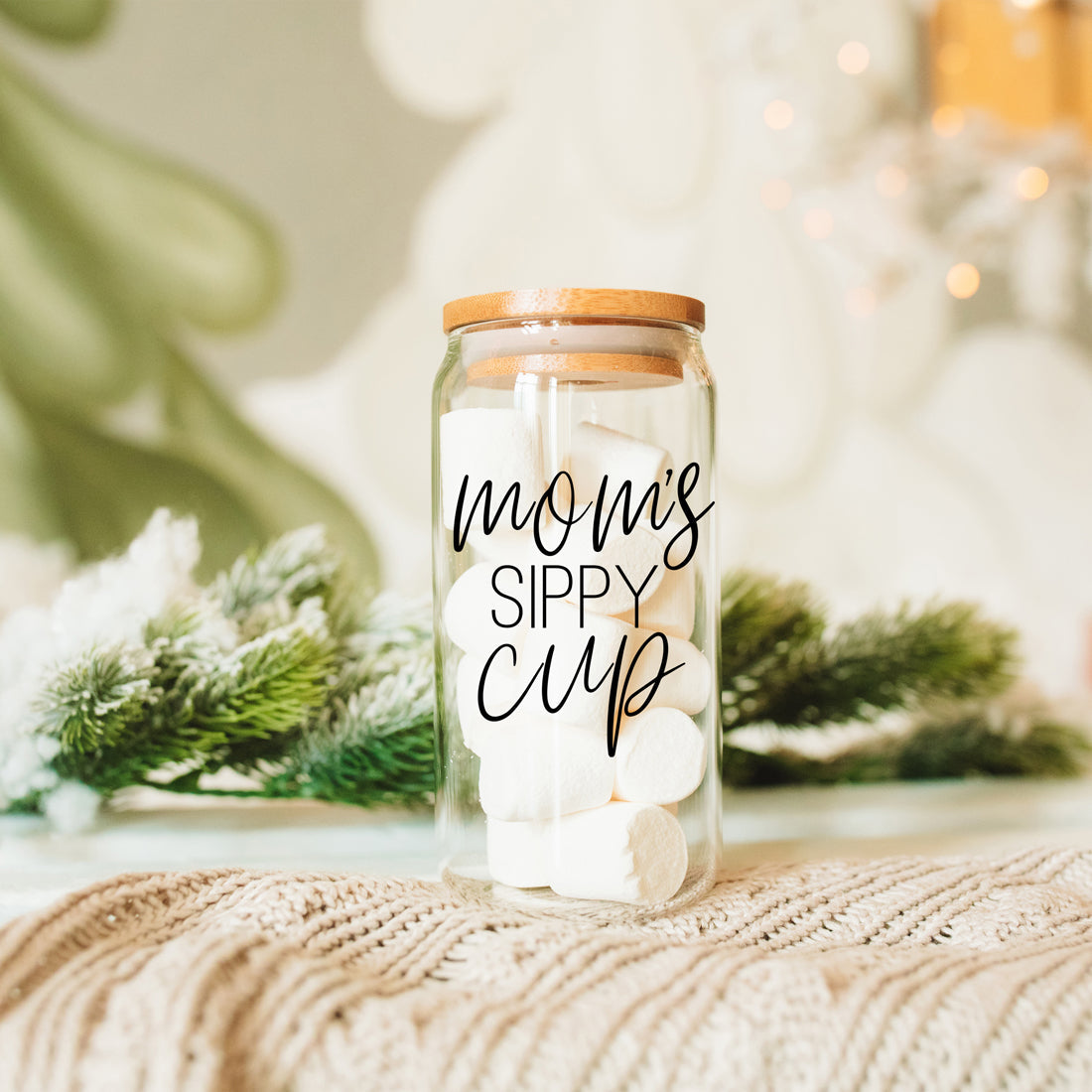 Mom's Sippy 17oz Glass Tumbler With Bamboo Lid 2 Stainless Straws And Cleaner BandsCo Straps