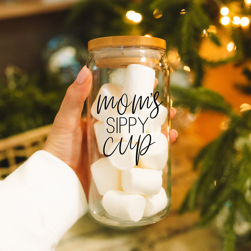 Mom's Sippy 17oz Glass Tumbler With Bamboo Lid 2 Stainless Straws And Cleaner BandsCo Straps