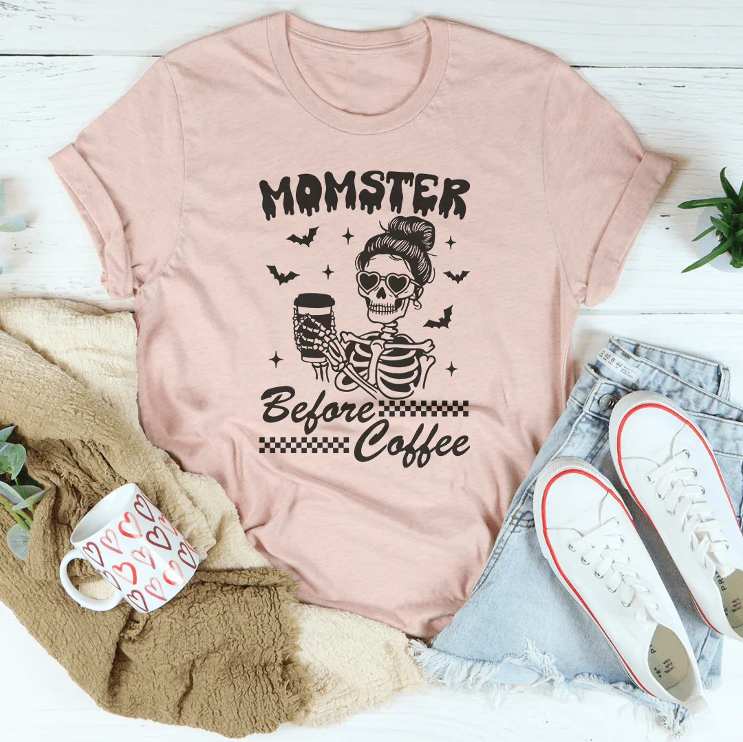 Momster Before Coffee Tee Peachy Sunday