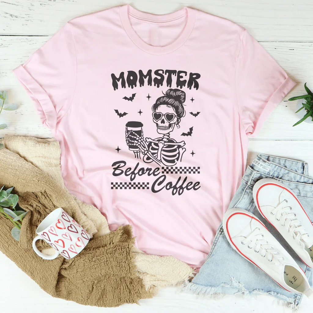 Momster Before Coffee Tee Peachy Sunday