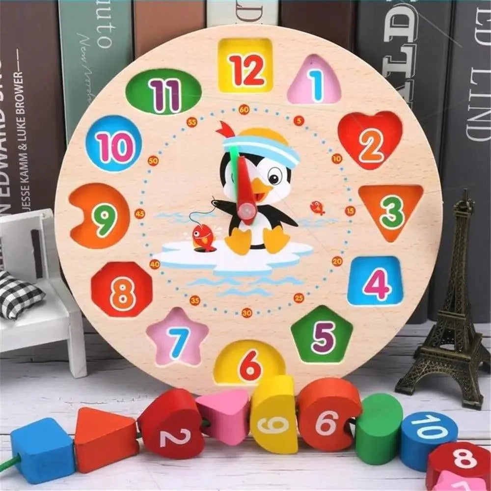 Montessori Cartoon Animal Educational Wooden Beaded Geometry  Digital Clock Puzzles Matching Clock Toy For Children - SJB-DIAMOND ELITES