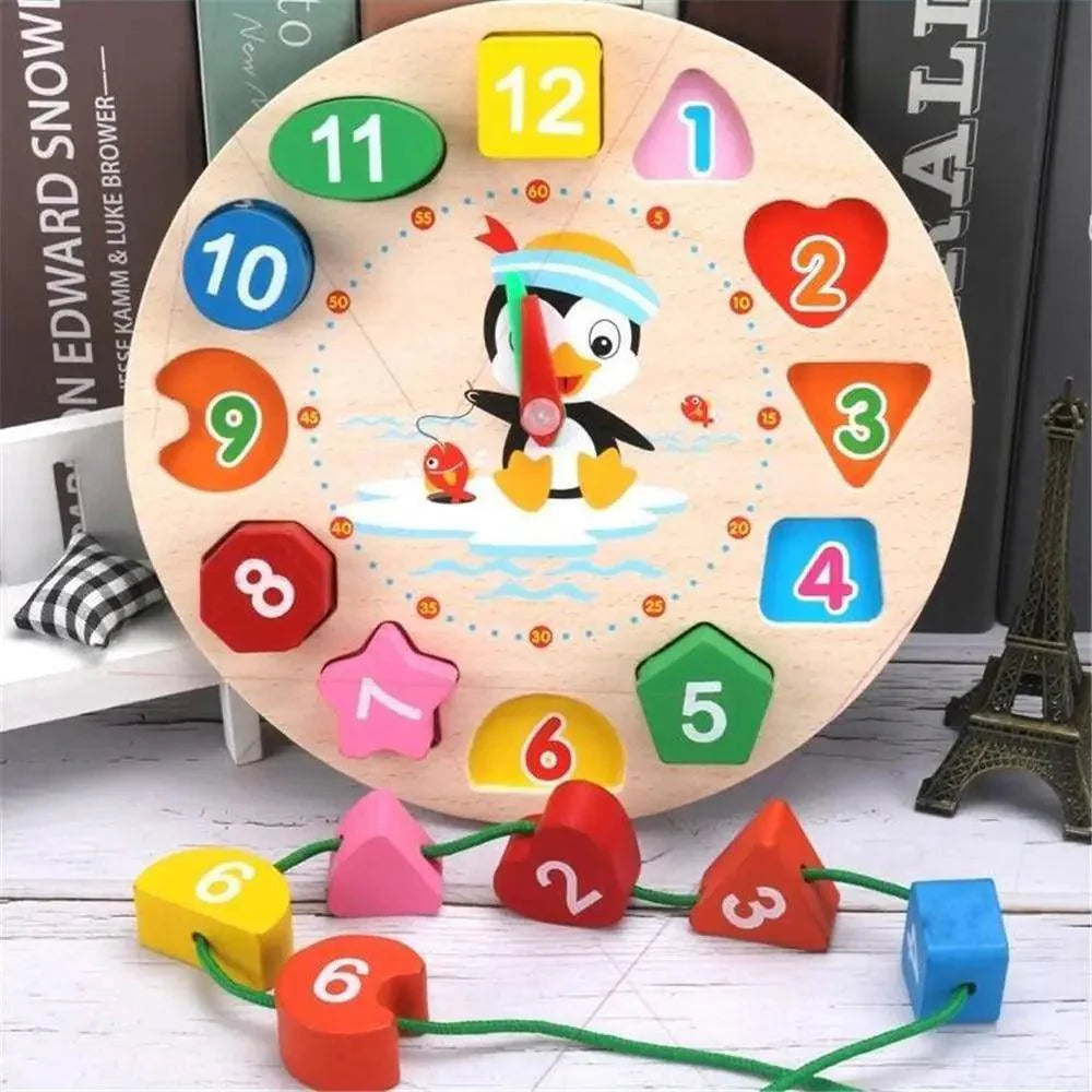 Montessori Cartoon Animal Educational Wooden Beaded Geometry  Digital Clock Puzzles Matching Clock Toy For Children - SJB-DIAMOND ELITES