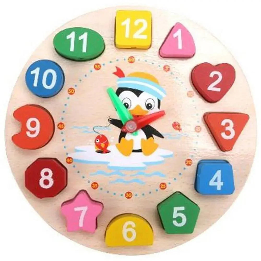 Montessori Cartoon Animal Educational Wooden Beaded Geometry  Digital Clock Puzzles Matching Clock Toy For Children - SJB-DIAMOND ELITES